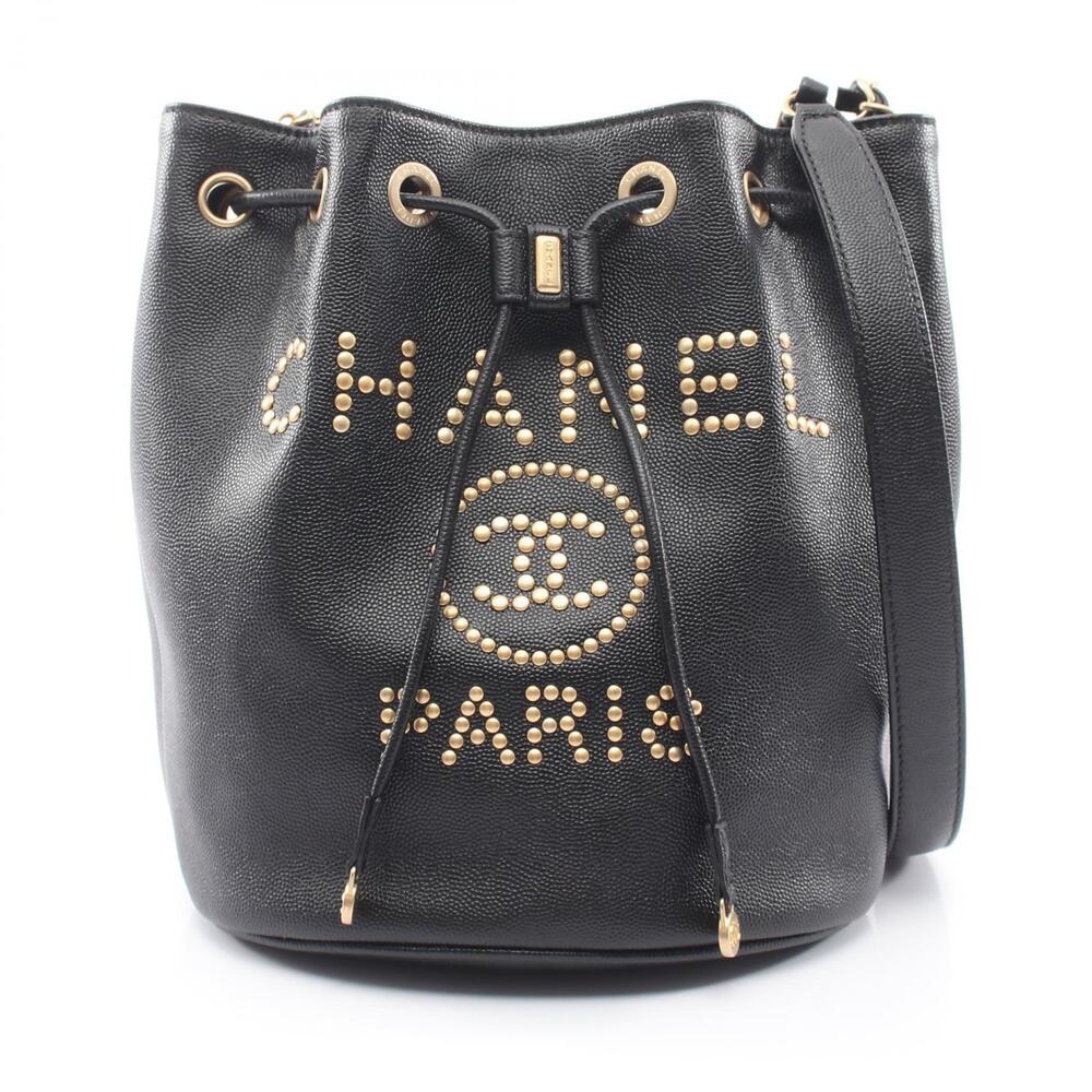 Chanel Deauville drawstring shoulder bag caviar leather grained calfskin black